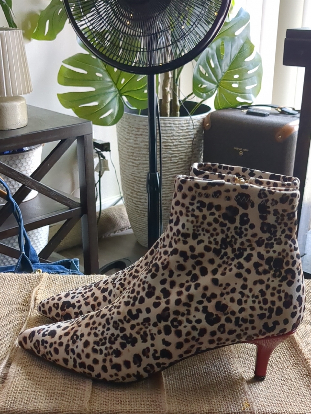 Betsey Johnson Leopard Print Ankle Booties with Red Heel